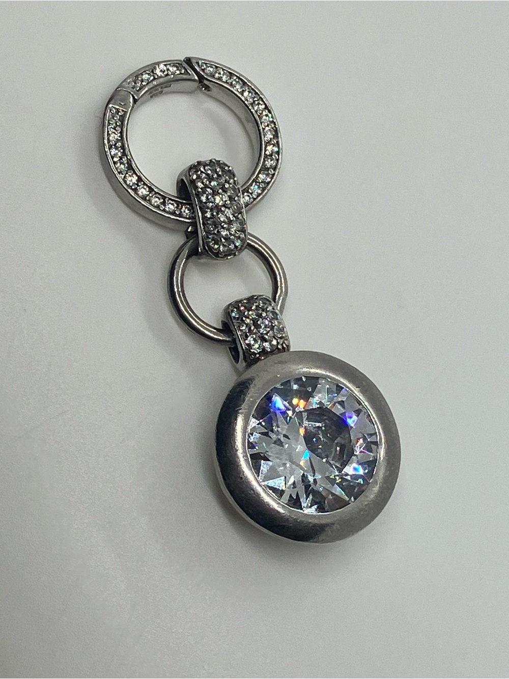 HUGE Zinzi 925 Sterling Solitaire CZ Hinged Clip Enhancer Pendant / Bag Charm